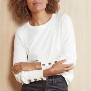 Anthropologie Nation Ltd Cream Long Sleeve Tee with Gold Snaps